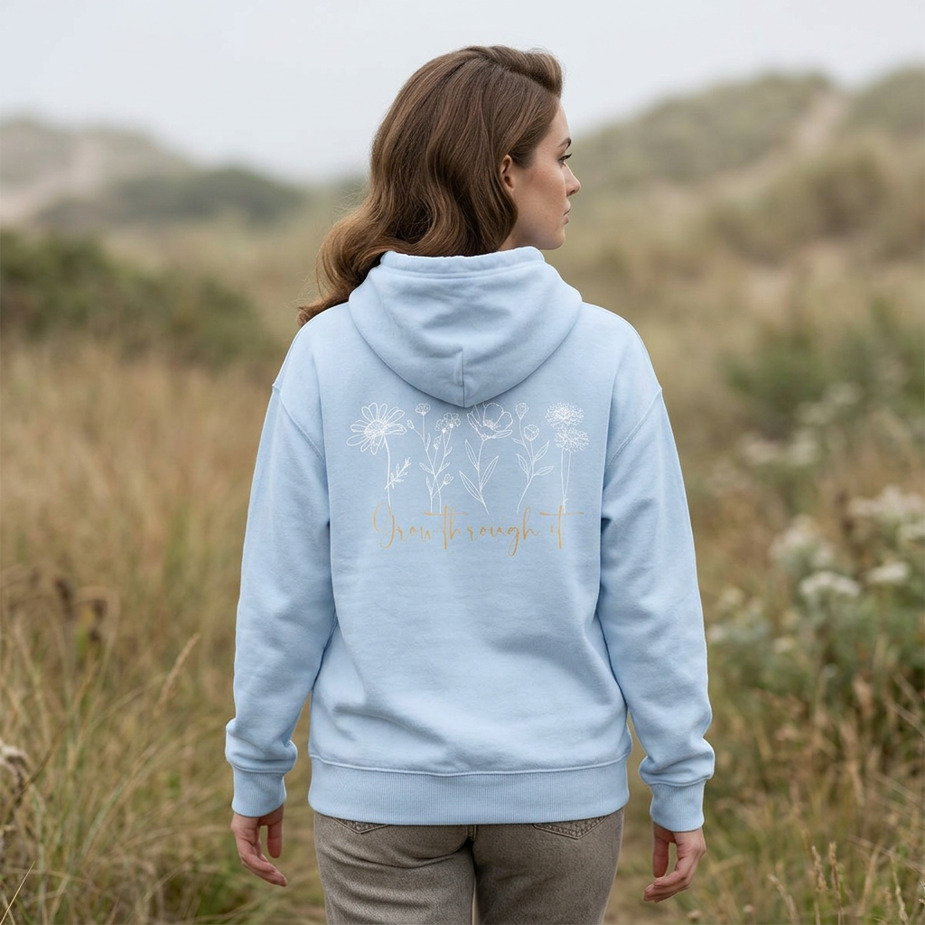 Floral Line Art Hoodie — 'Grow Through It'