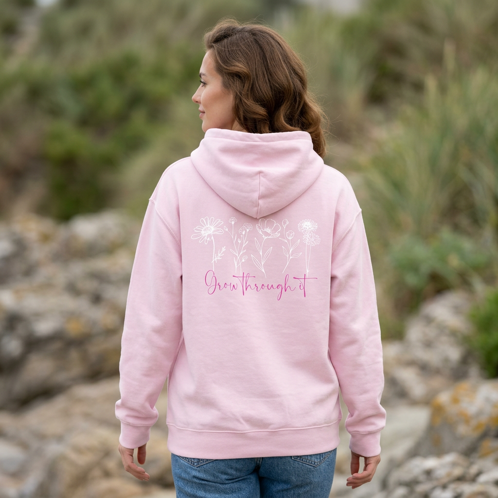 Floral Line Art Hoodie — 'Grow Through It'