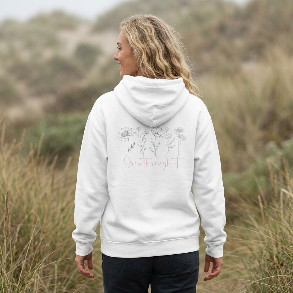 Floral Line Art Hoodie — 'Grow Through It'