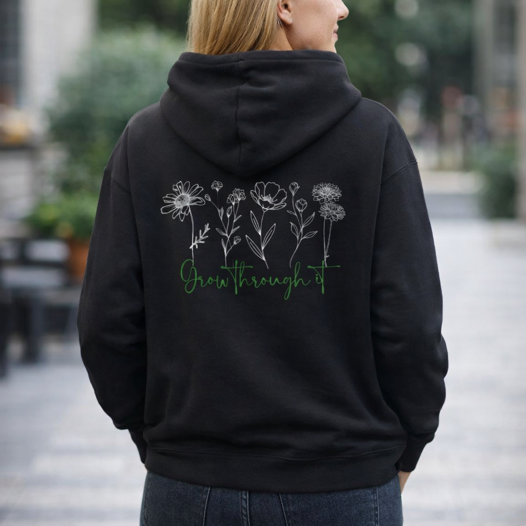 Floral Line Art Hoodie — 'Grow Through It'