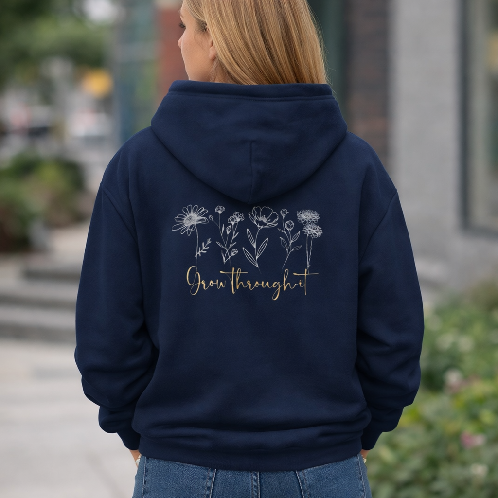 Floral Line Art Hoodie — 'Grow Through It'