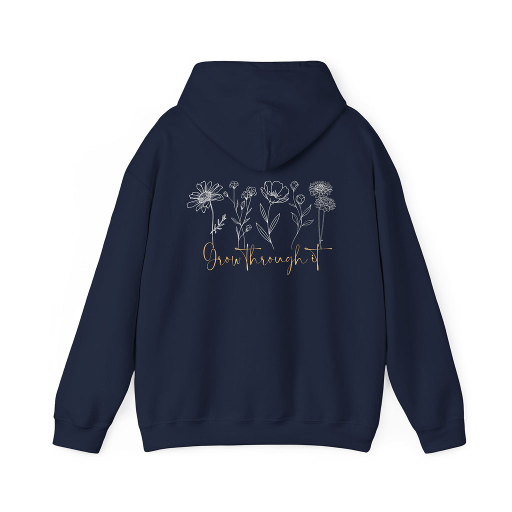 Floral Line Art Hoodie — 'Grow Through It'