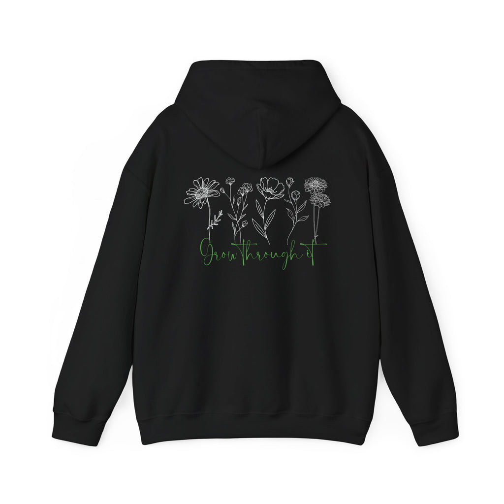 Floral Line Art Hoodie — 'Grow Through It'